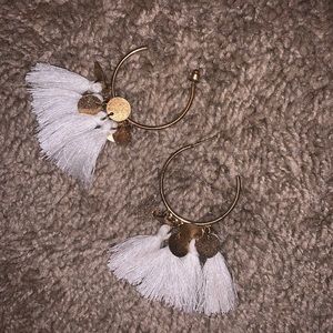 White fringe earrings